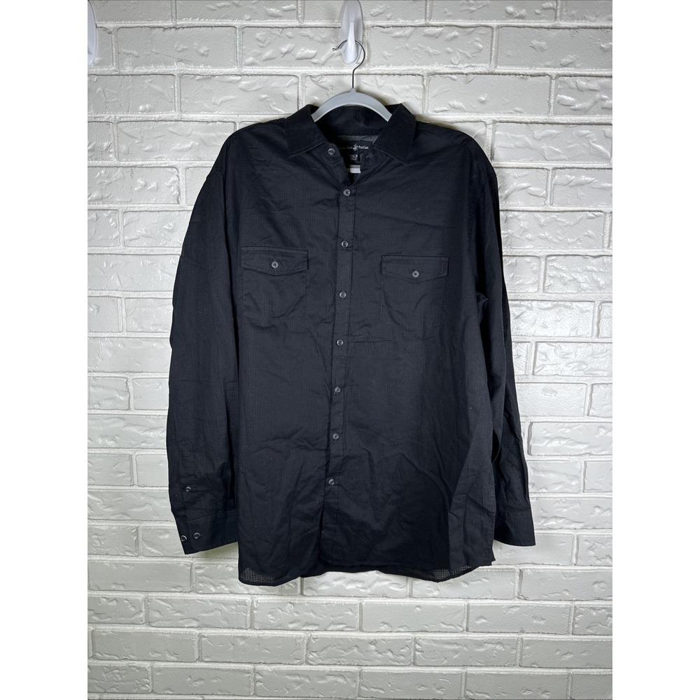 Beverly Hills Polo Club 2XLB Men's Black Sheer Button Up Shirt Lightweight
